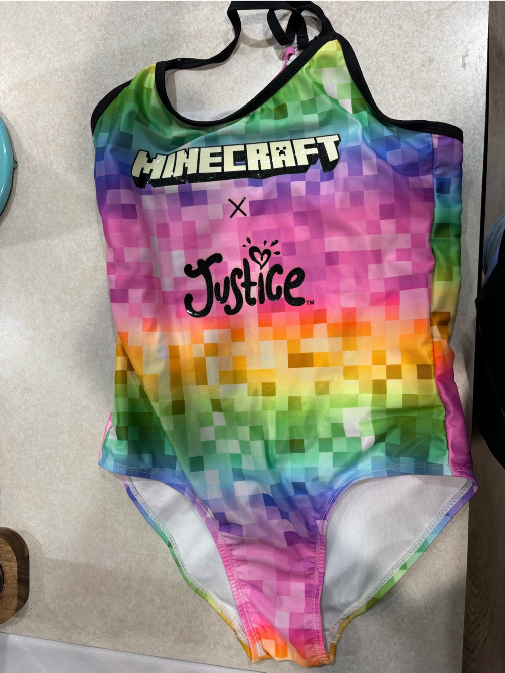 Justice x Minecraft Girls' Rainbow Pixel One-Piece Swimsuit - Multicolor